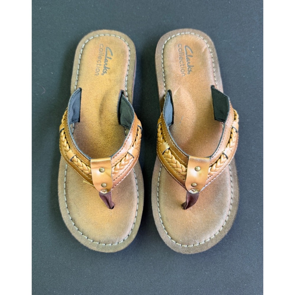Clarks Womens Thong 7 Fenner Nerice 26125111 Honey Slip-on Flip Flop Sandal NEW